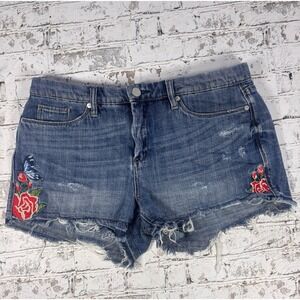 BLANK NYC Hiker Shorts 30 Jeans Denim Embroidered Distressed Blue Butterfly Boho